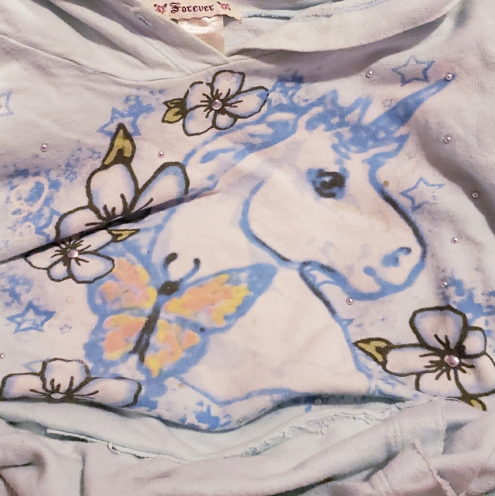 Y2k Vintage Unicorn Cropped Hoodie